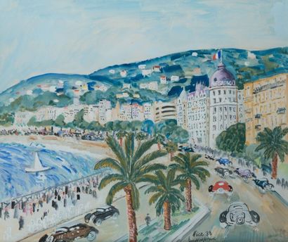 Lucien GENIN (1894 - 1953) Nice, le Negresco, 1938 Gouache, signée, datée 38 et située...