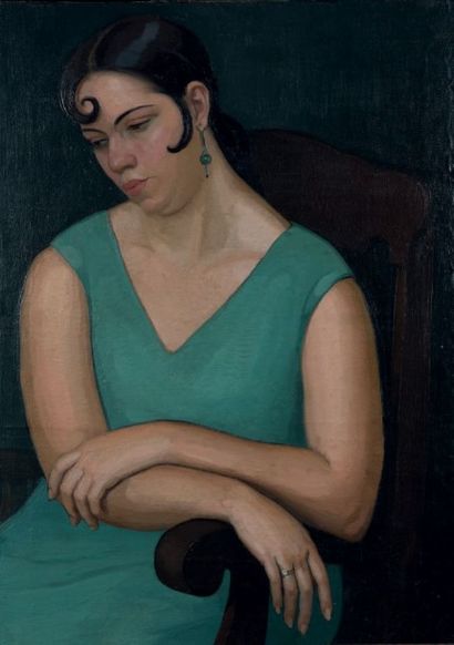 José Segura EZQUERRO (1897 - 1963) La jeune cubaine Huile sur toile 90 x 64 cm. (Restaurations)...