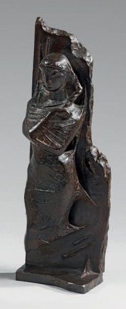 OUDOT Georges (1928 - 2004) Bas-relief «Femme». Épreuve en bronze à patine brune...