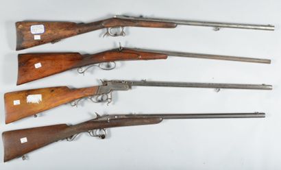 null Trois petites carabines de chasse ou de tir, mono canon à broche, système Flobert,...