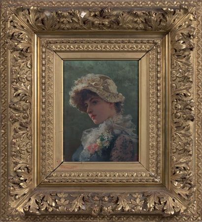 Edoardo TOFANO (Naples 1838 - Rome 1920) 
Figure de jeune fille aux fleurs
Panneau....