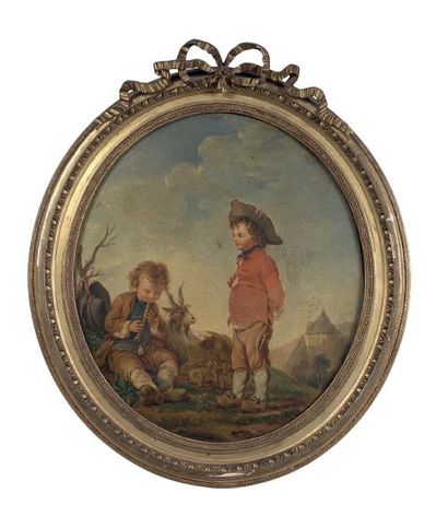 Attribué à Jean Baptiste CHARPENTIER (1728 - 1806) 
Enfants jouant avec une chèvre
Toile...