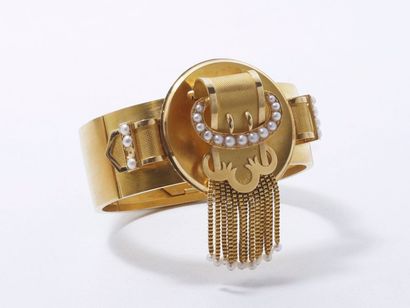 null Bracelet jonc ouvrant articulé en or satiné 750 millièmes habillé d'une boucle...