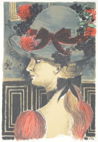 Paul DELVAUX (1897 - 1994) 
Chapeau, 1900 (M. Jacob 62). 59,5 x 39,5 cm. Lithographie...