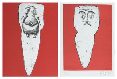 Hervé DI ROSA (Né en 1959) 
Dents, 2007. Deux compositions 15,7 x 11,4 cm. Eau-forte...