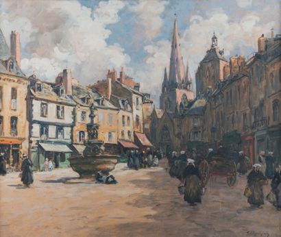 Fernand LEGOUT GÉRARD (1856 - 1924) 
Guingamp, la place
Huile sur toile, signée en...