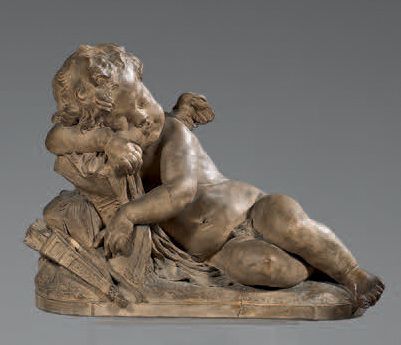 Adolphe ITASSE Cupidon endormi en terre cuite dans le goût de Duquesnoy, signé «A....