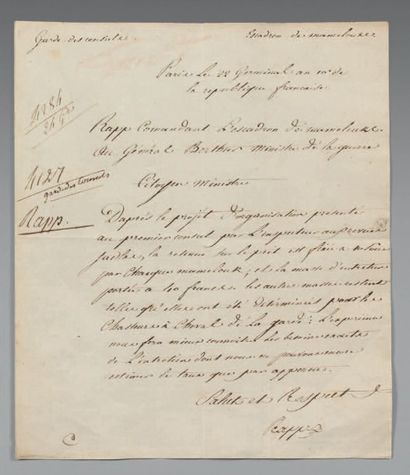 null Général Rapp: lettre manuscrite au général Berthier ministre de la guerre concernant...