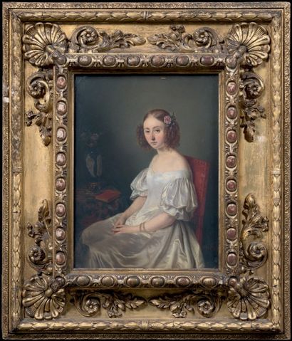 Jean Alphonse ROEHN (Paris 1799 - 1864) 
Portrait de jeune fille assise près d'un...