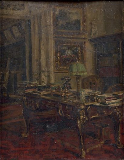 Pierre CALMETTE (Paris 1874 - ?) 
Intérieur au bureau Louis XV Toile marouflée sur...
