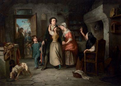 Henry POTTIN (Paris 1820 - 1864) 
Le départ du conscrit
Sur sa toile d'origine. Signé...