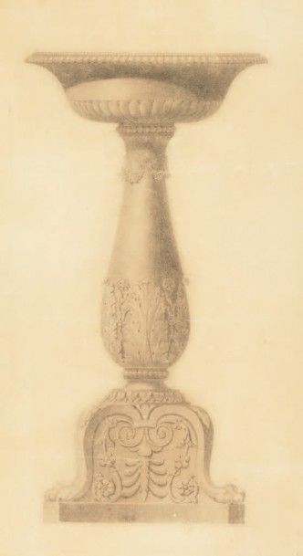 ECOLE FRANCAISE DU XIXème siècle 
Vue d'une vasque
Pierre noire 33,5 x 18 cm