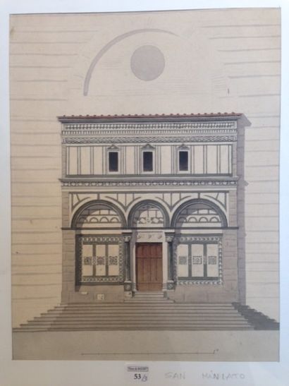 null Lots de trois dessins
Ecole FRANCAISE du XIXème siècle
La façade d'un palais...