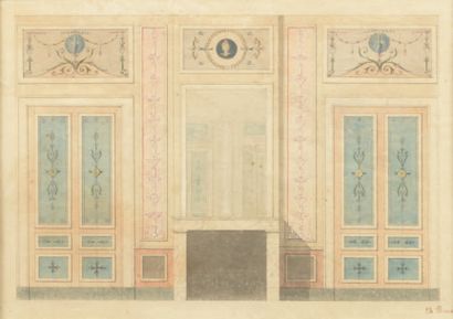 Ch. ROUX (Actif au XIXème siècle) 
Projet de décor Directoire avec cheminée et deux...