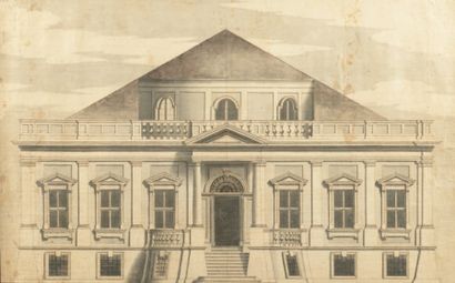 Ecole Italienne de la fin du XVIIIème siècle 
Elévation pour une maison à toit pyramidal
Coupe...