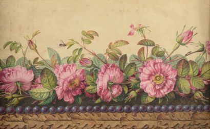 Ecole FRANCAISE du début du XIXème siècle 
Etude pour une bordure de roses, perles...