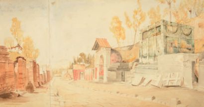 James BRIDGES (ap 1819 - 1853) 
Vue de la Via dei Sepolcri à Pompéï
Aquarelle sur...