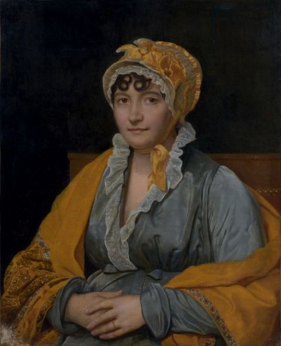 Ecole FRANÇAISE vers 1830 
Portrait de femme au châle et au bonnet jaune
Toile
73...