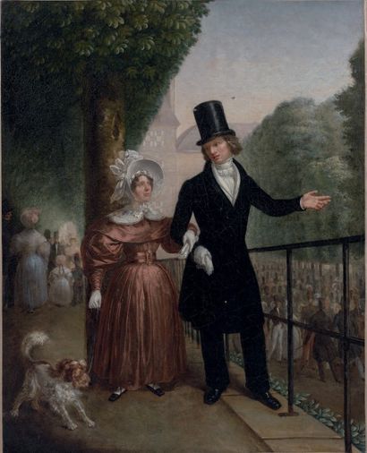 Ecole Francaise vers 1840 
La promenade aux Tuileries
Sur sa toile d'origine (La...