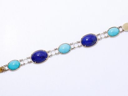 null Bracelet en vermeil 800 millièmes, habillé de cabochons de lapis lazuli teint...