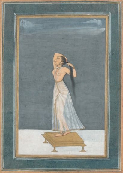 null Jeune femme se coiffant, Inde moghole, XVIIIème siècle
Gouache sur page d'album...