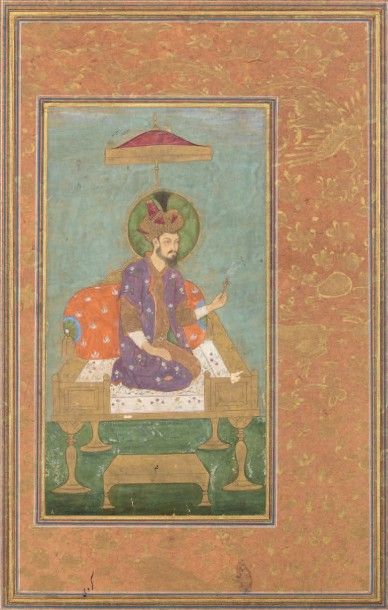 null Portrait de l'empereur moghol Humayun auréolé, Inde du Nord, XVIIIème siècle
Gouache...