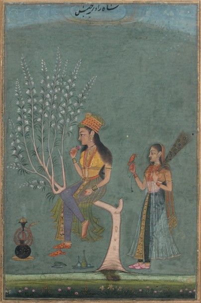 null Une jeune femme respire une fleur, Rajasthan, Probablement Bikaner, XVIIIème...