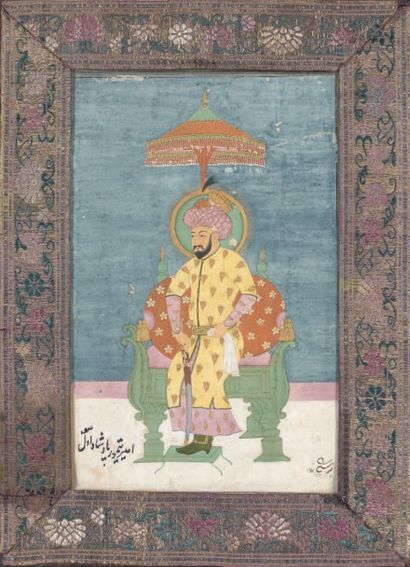 null «Le sultan Timur» sur son trône, Inde moghole, XVIIIème siècle.
Gouache sur...