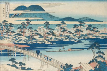 Katsushika Hokusai (1760-1849) Oban yoko-e de la série «Shokoku meikyô kiran», vues...