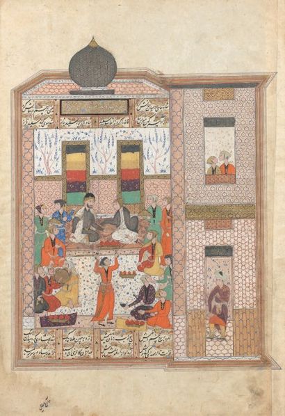null Bahram Gur dans le pavillon blanc
Page illustrant un épisode d'un manuscrit«Haft...