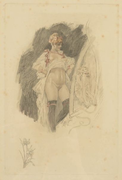 Félicien rops (1833 - 1898) 
Impudence
Gravure en couleurs par A. Bertrand, Pellet...