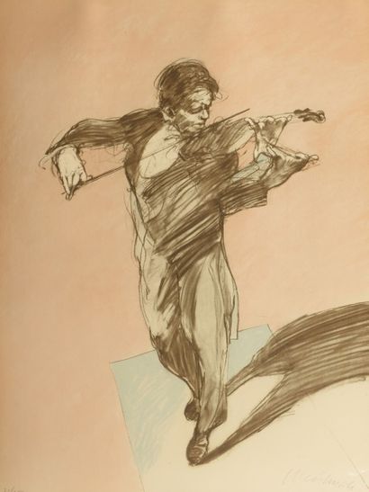 Claude WEISBUCH (1927 - 2014) 
Le Violoniste
63 x 49 cm. Lithographie en couleurs,...
