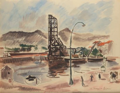 ANDRÉ DUNOYER DE SEGONZAC (1884 - 1974) 
Sur le port
Aquarelle gouachée, signée en...