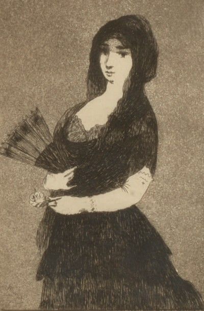 Edouard MANET (1832 - 1883) 
Femme à la mantille ou Fleur exotique (Guérin 51) 17...