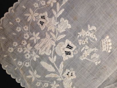 null Lot de 6 beaux mouchoirs de mariage brodés et chiffrés, vers 1880. Linon fil...