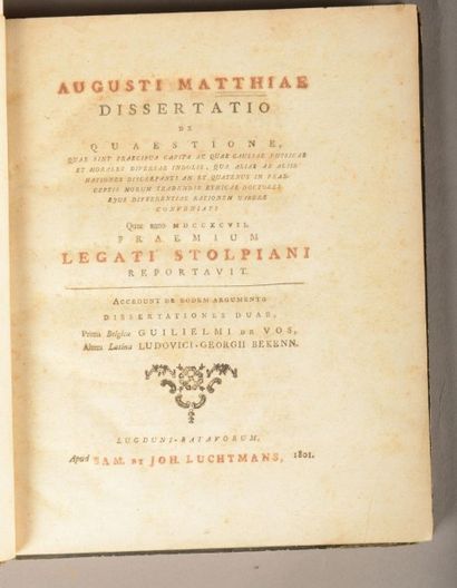MATTHIAS (August) Dissertatio de quaestione, quae sunt praecipua capita ac quae caussae...