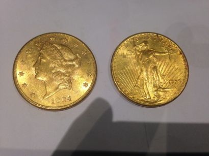null 2 pièces de 20 dollars or (1925 et 1904)