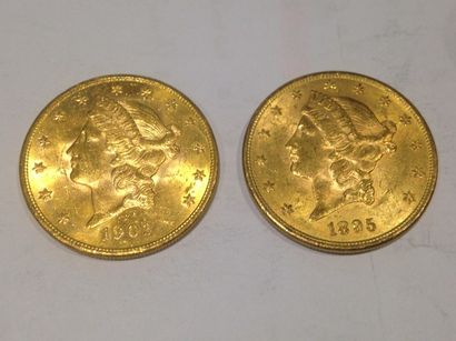 null 2 pièces de 20 dollars or (1902 et 1895)