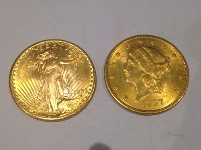 null 2 pièces de 20 dollars or (1925 et 1907)