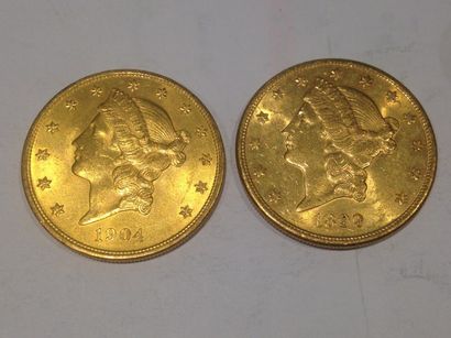 null 2 pièces de 20 dollars or (1904 et 1899)