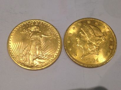 null 2 pièces de 20 dollars or (1908 et 1904)