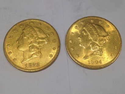 null 2 pièces de 20 dollars or (1878 et 1904)