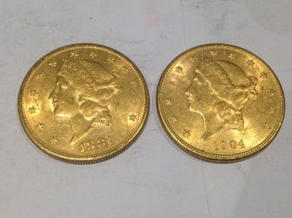 null 2 pièces de 20 dollars or (1904 et 1881)