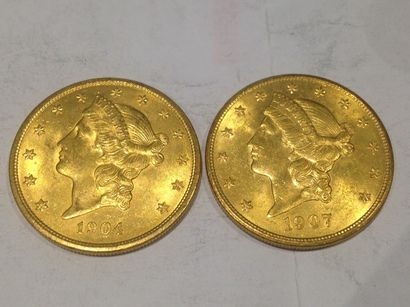 null 2 pièces de 20 dollars or (1907 et 1904)