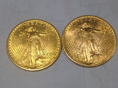 null 2 pièces de 20 dollars or (1908 et 1923)