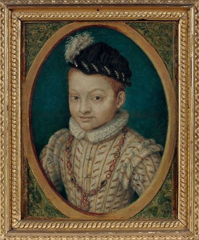 École FRANÇAISE vers 1600 Portrait du jeune Henri IV
Papier sur panneau inséré dans...