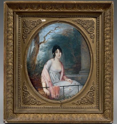 Jean GEORGET (Paris vers 1763 - 1823) Portrait de femme
Ivoire sur panneau ovale....