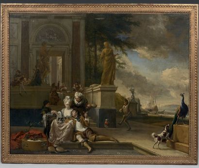 * Jan WEENIX (Amsterdam 1642 - 1719) Réjouissances sur les marches d’un Palais près...