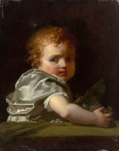 Jeanne Philiberte LEDOUX (Paris 1767 - Belleville 1840) Portrait d'enfant aux raisins
Panneau...