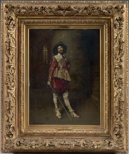 Ferdinand ROYBET (1840 - 1920) Mousquetaire, épée à la main
Panneau. Signé en bas...